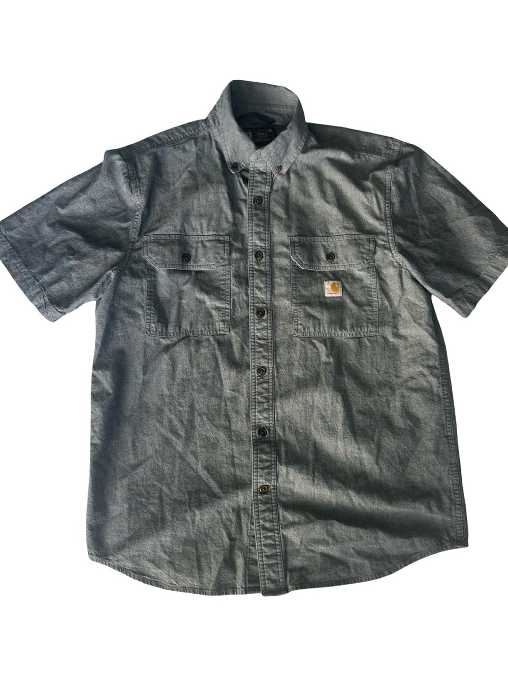 Carhartt Cotton  Excellent Short Sleeve Button-Up Work Shirt in Faded denim Blue
